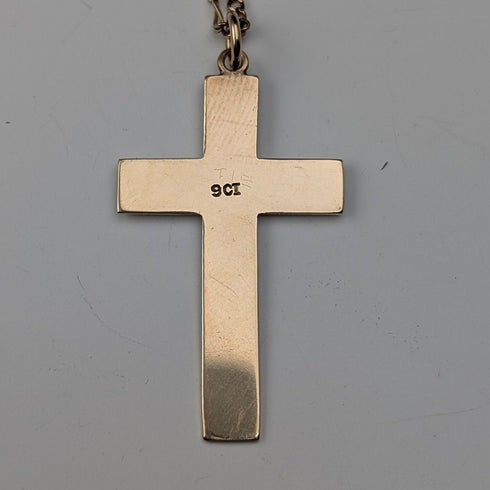 古董 9ct 金十字架吊墜,搭配 9ct 金項鍊